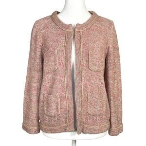 NWOT LOFT Pink & Tan Metallic Tweed Cotton Sweater Jacket Lady Coat Size M